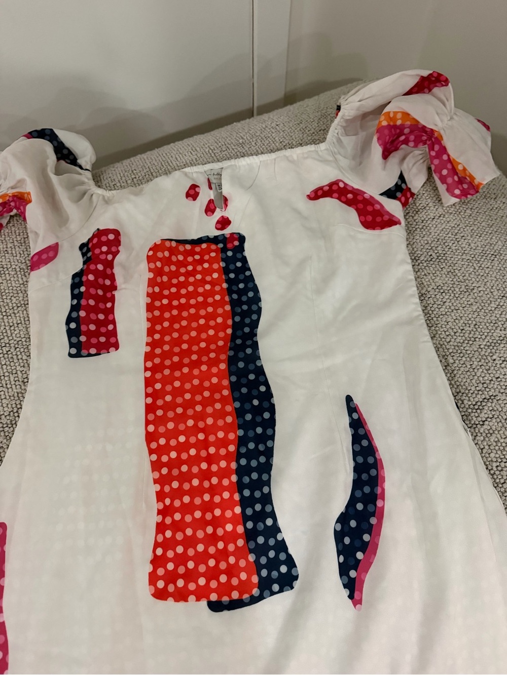 Never Fully Dressed White Maxi Dress with Red, Navy and Pink Polka Dot Panels